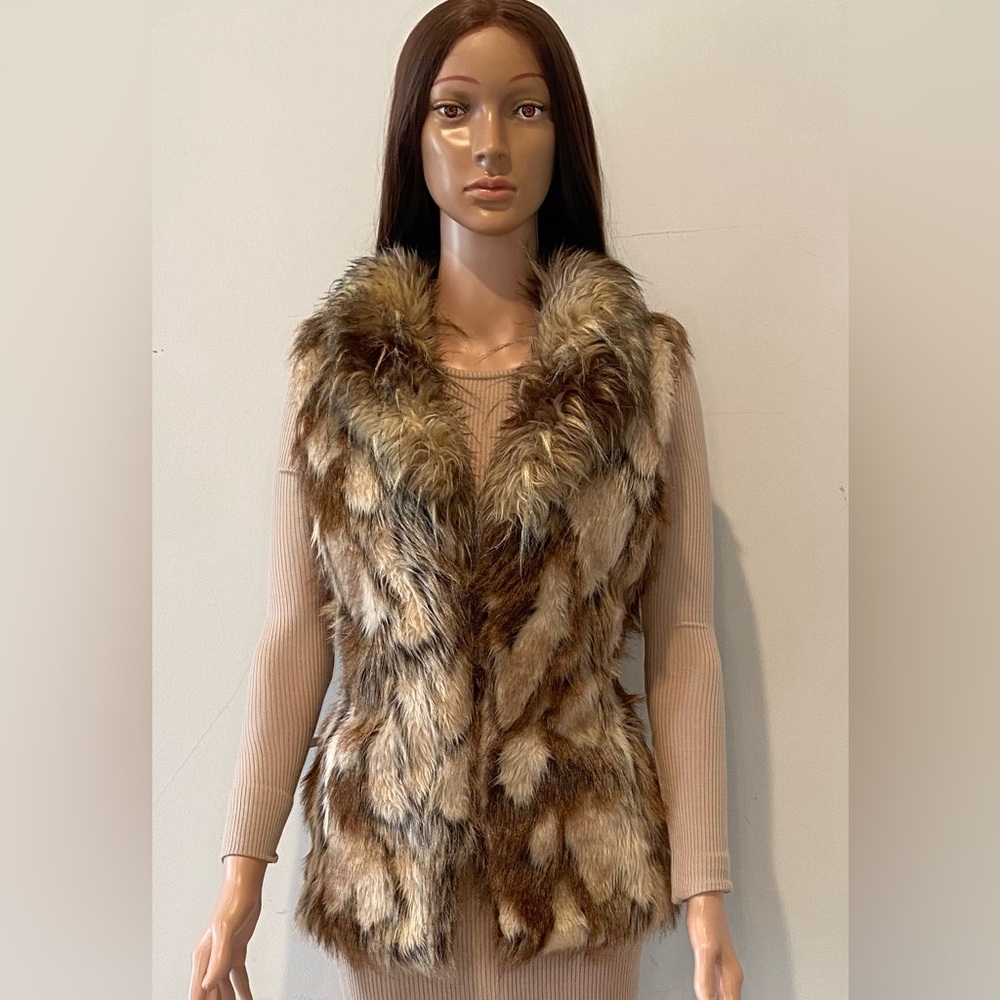 Brown and Tan Faux Fur Vest